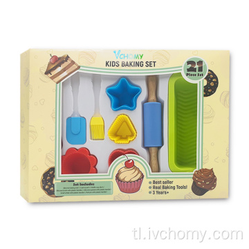 Kids kitchen silicone cooking at baking set.